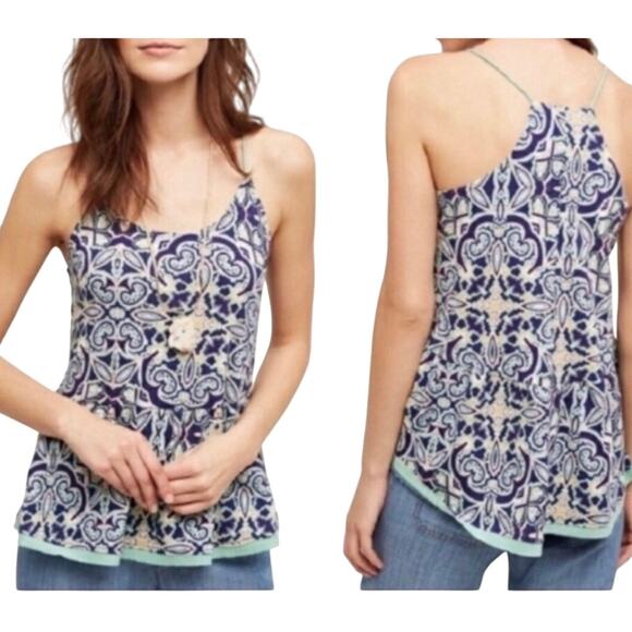 Anthropologie Meadow Rue Womens Blue Paisley Print Spaghetti Strap Tank Top S - Picture 1 of 7
